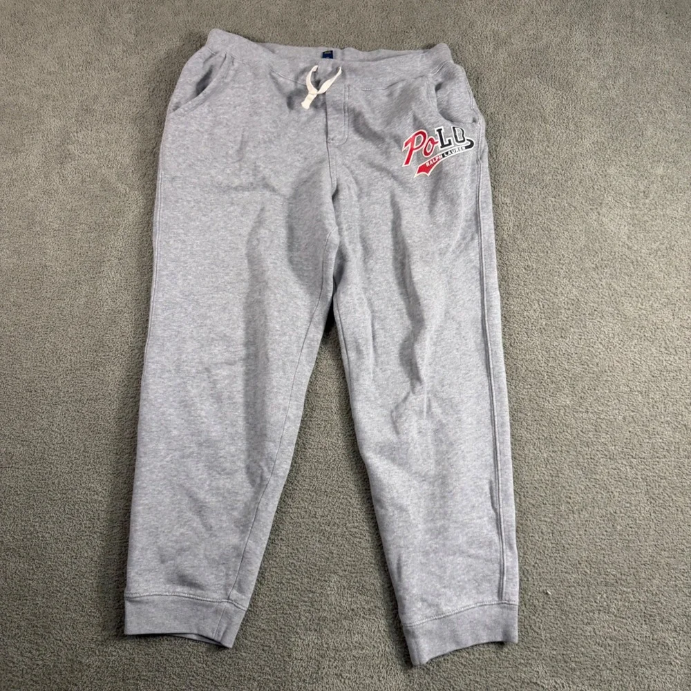 Polo Ralph Lauren Boys Heather Gray Graphic Logo Fleece Sweatpants XL 18-20